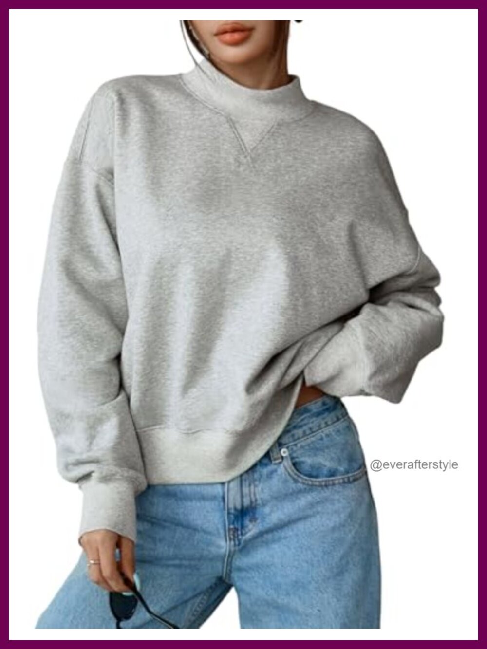 Women's Cropped Mock Neck Sweatshirt 85% Cotton Relaxed Fit Pullover Fall Top
